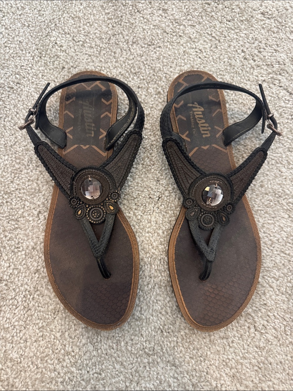 Austin Black Jeweled Embellished T-Strap Sandals for Women